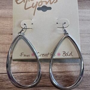 Erica Lyons Silver Tone Twisted Teardrop Hoop 2" Earrings New